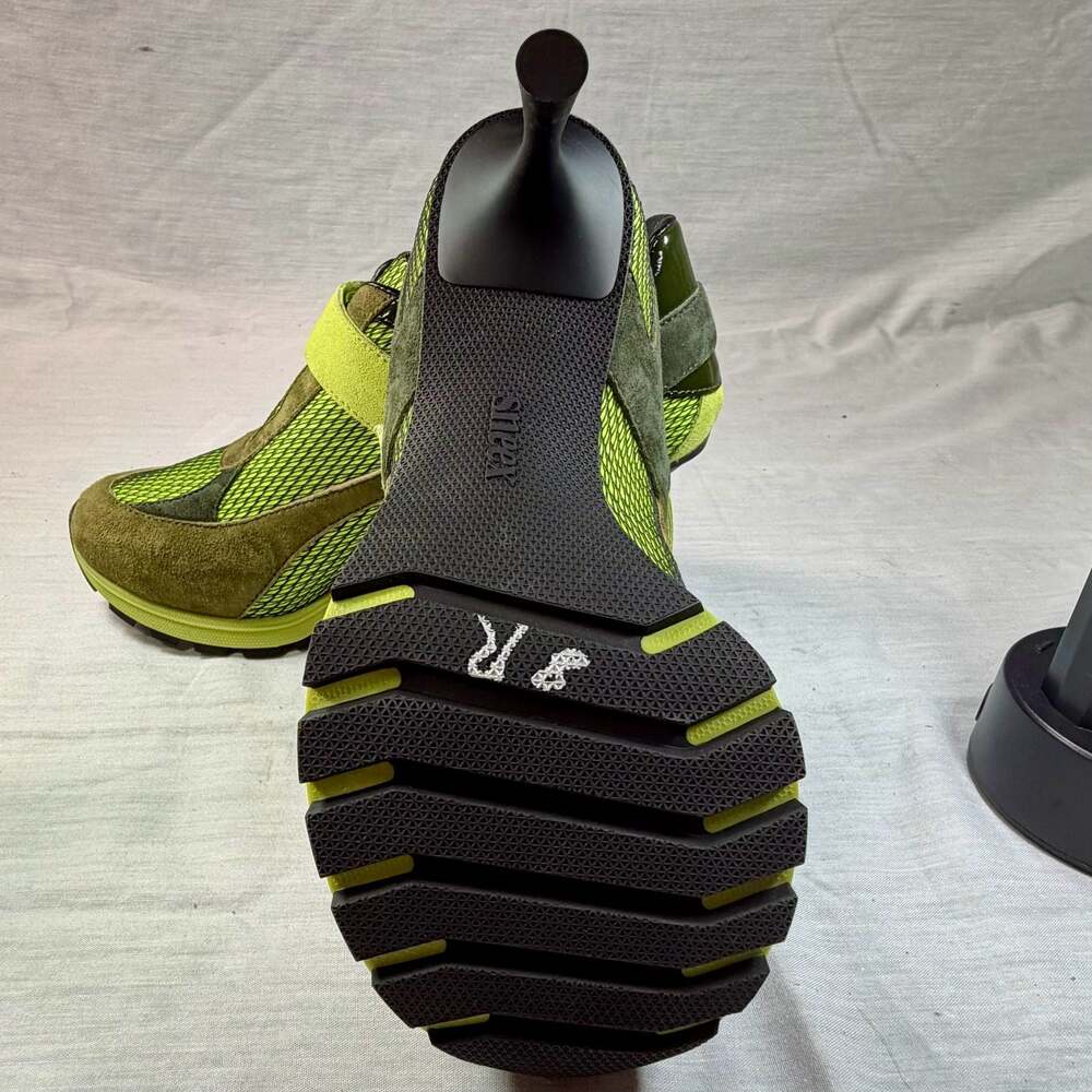 Sneex The Tepper Sneaker Heels in Green Suede and Mesh - Picture 10 of 11